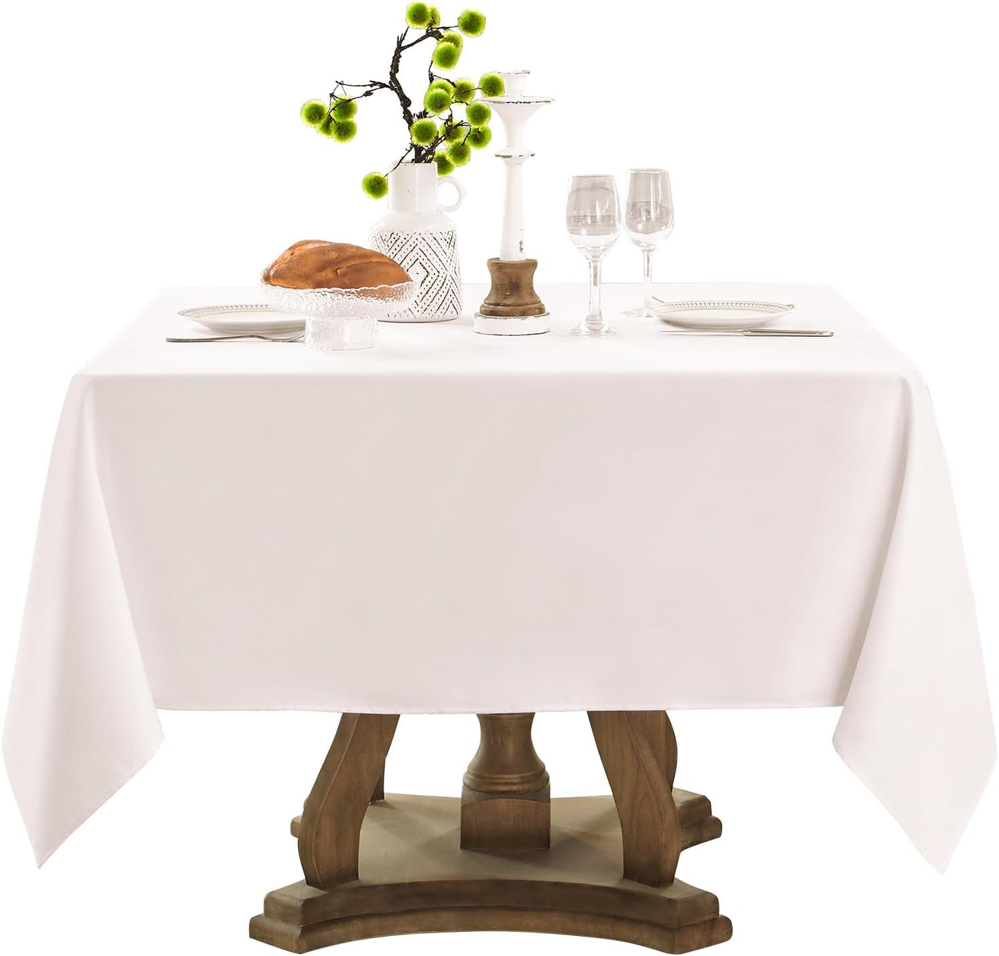 Square Tablecloth 52 x 52 Inch White Tablecloths Stain-Wrinkle Resistant Washable Polyester Table Cloths for Holiday, Buffet Parties, and Weddinge