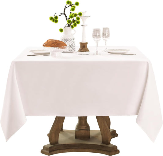 Square Tablecloth 52 x 52 Inch White Tablecloths Stain-Wrinkle Resistant Washable Polyester Table Cloths for Holiday, Buffet Parties, and Weddinge