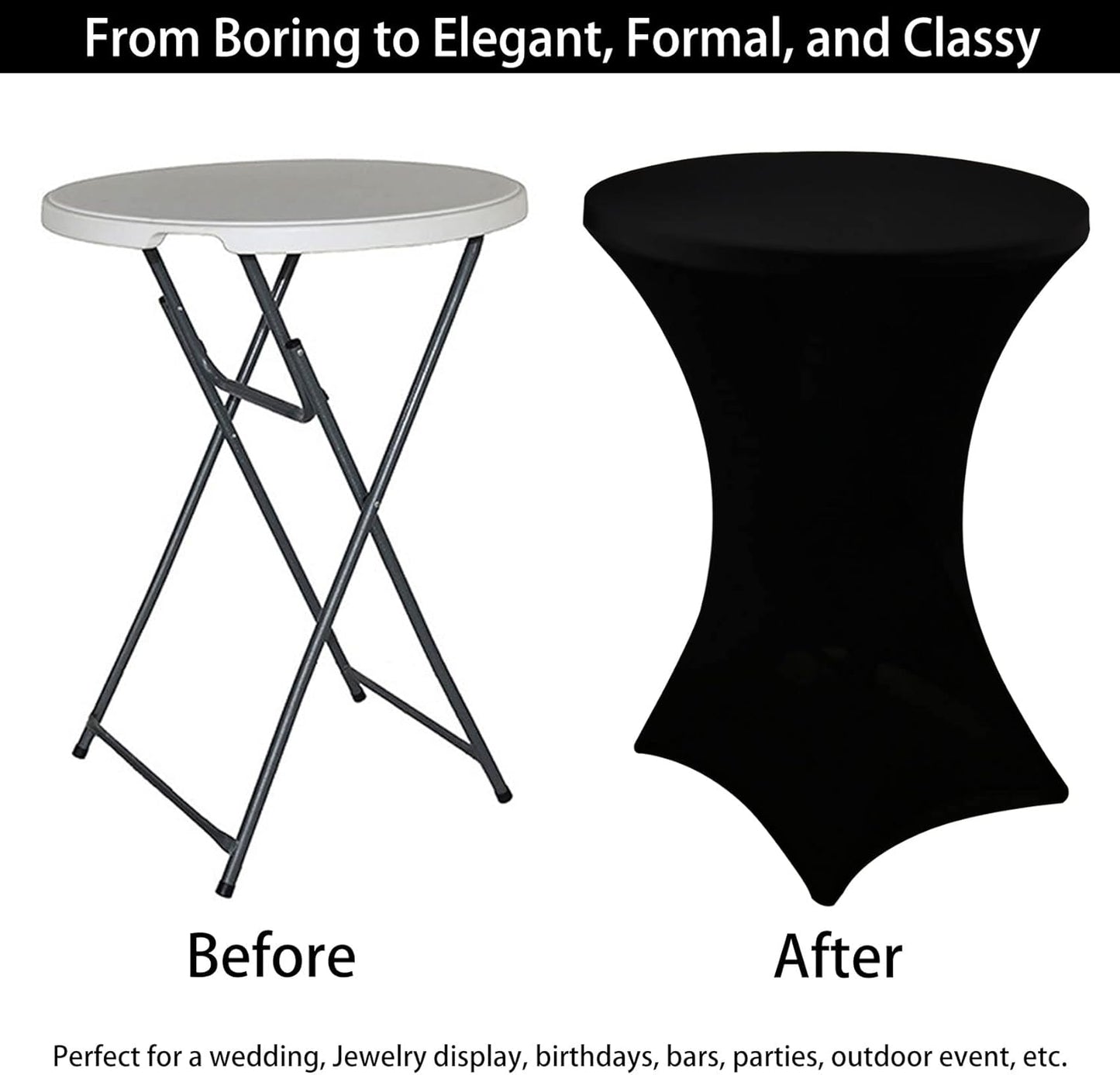 4 Pack Cocktail Spandex Tablecloth 32"x43" Cocktail Table Cover Fitted for High Top Round Table for Bar Wedding Birthday Party Banquet (Black)
