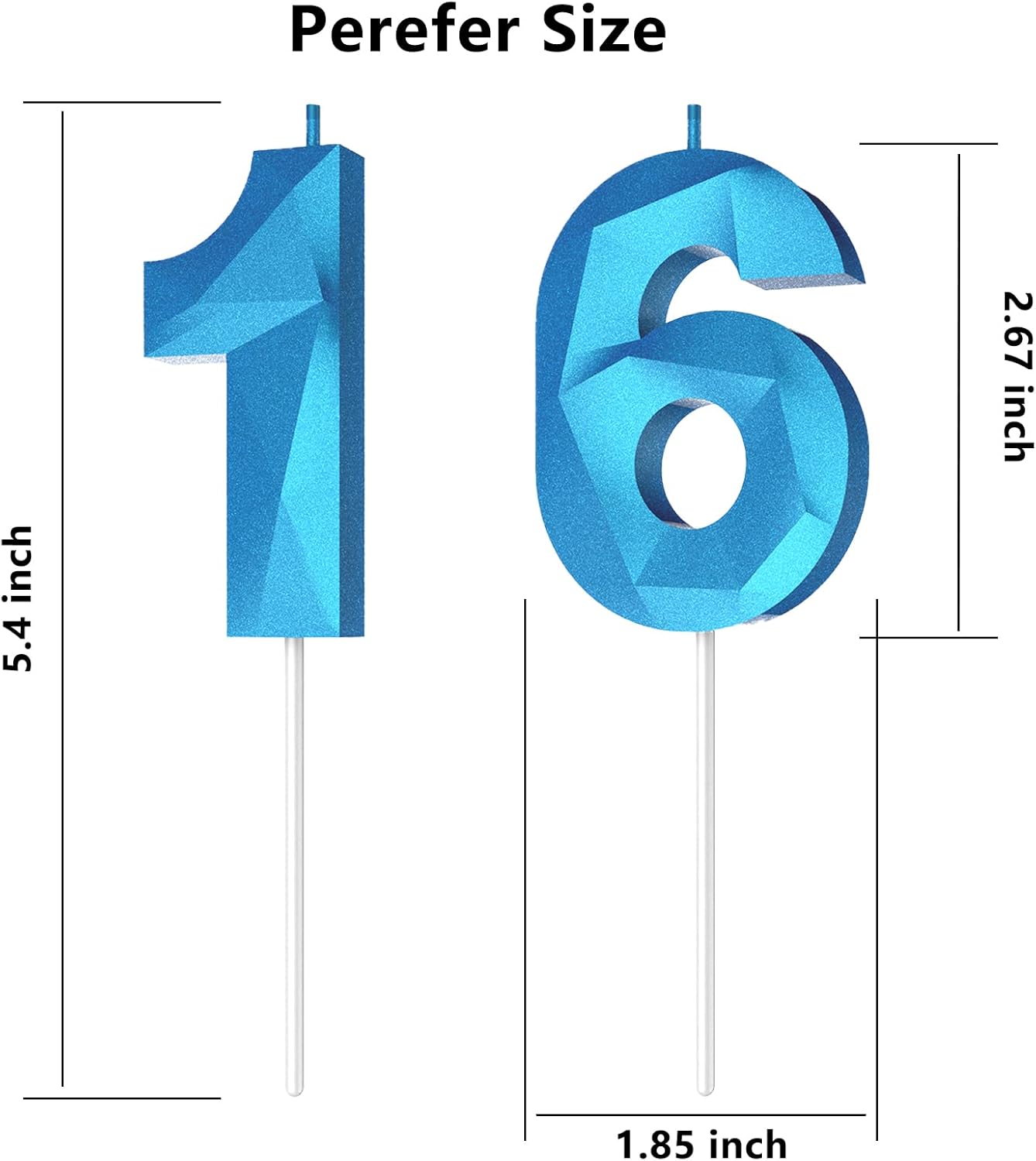 Number Birthday Candles(16 Candle Blue) 3D Diamond Shape Number Happy Birthday Cake Candles for Birthday Party Wedding Decoration Reunions Theme Party