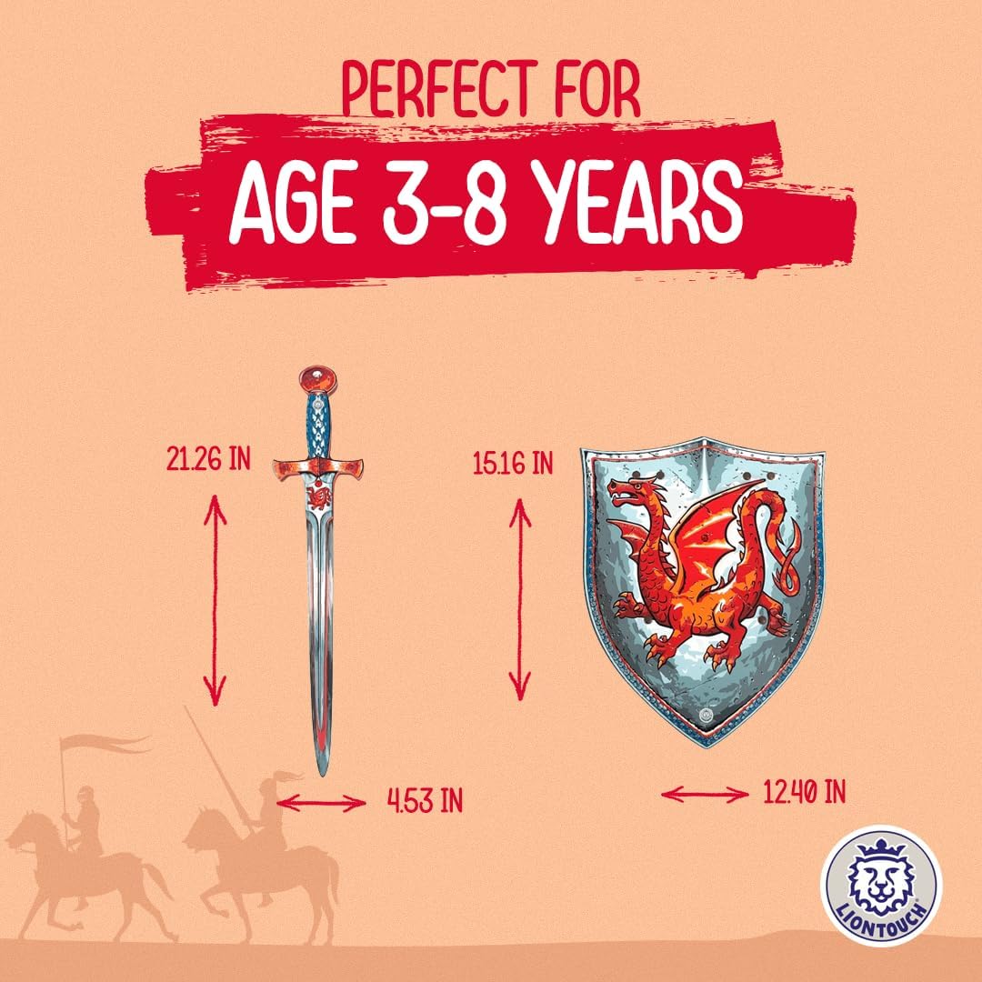 Liontouch - Amber Dragon Foam Sword & Shield for Boys Aged 3-8 Years | Medieval Knight Set for Pretend Play with Red Dragon Theme | Safe Weapons & Battle Accessories for Dress Up & Costumes