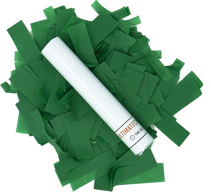 Ultimate Confetti - 8 Pack Dark Green Confetti Wands - Handheld 6" Biodegradable Tissue Paper Confetti Flick Flutter Sticks For Wedding, Birthday, Parties & Live Events - 1 Handful, 0.5 oz Each Stick