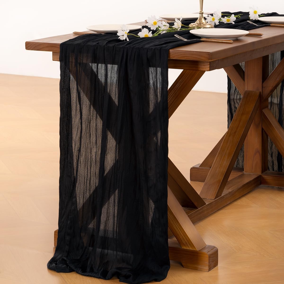 Socomi Black Halloween Table Runner Boho Rustic Gauze Fall Thanksgiving 120 inch 10FT Cheese Cloth Runner for Wedding Party Baby Shower Birthday Home Decor Holiday Decorations