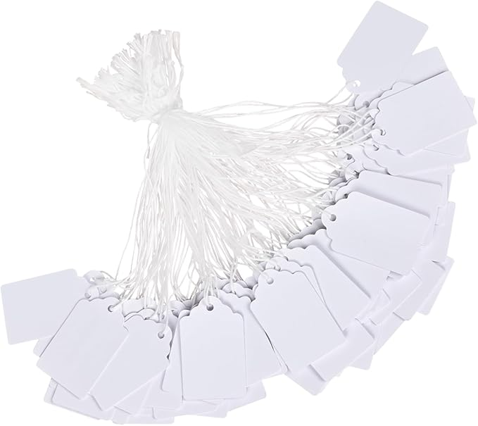 Price Tags with String Attached, 1000pcs White Matte Surface Marking Merchandise Strung Tags Writable Label Small Hang Tag for Pricing Gift Jewelry Clothing Yard Sale Garage Supplies 1.75 x 1.093 inch