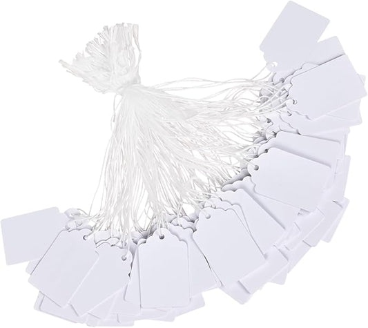 Price Tags with String Attached, 1000pcs White Matte Surface Marking Merchandise Strung Tags Writable Label Small Hang Tag for Pricing Gift Jewelry Clothing Yard Sale Garage Supplies 1.75 x 1.093 inch