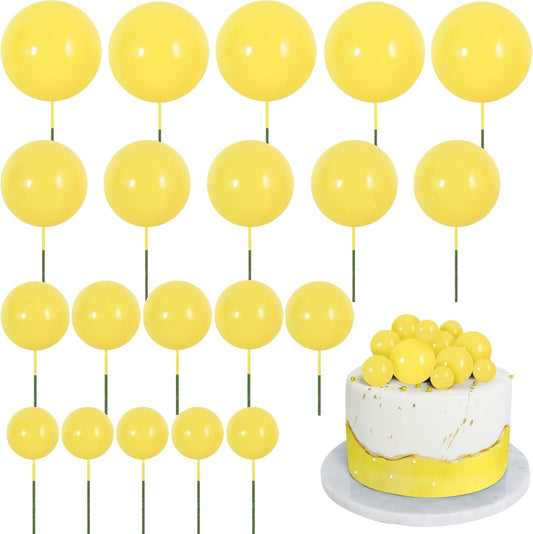 BEISHIDA 20 PCS Yellow Mini Ball Cake Toppers Foam Cake Balls Decoration Supplies for Happy Birthday Anniversary Wedding Baby Shower Fall Autumn Harvest Thanksgiving Cake Decorations