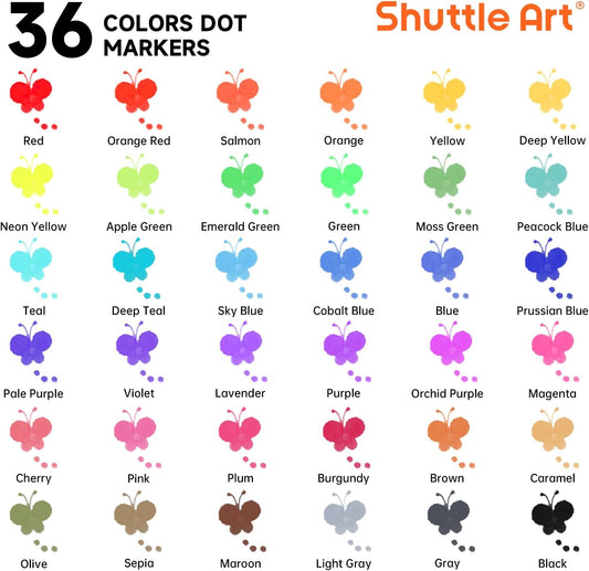 Shuttle Art Washable Dot Markers 36 Colors with Free Activity Book, Fun Art Supplies for Kids Toddlers and Preschoolers, Non Toxic Water-Based Paint Daubers, Dot Art Markers