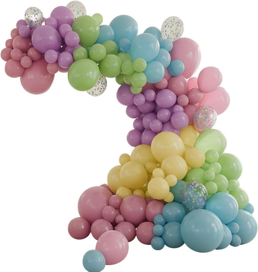 Balloon Garland Arch Kit – 146 Pcs Pastel Green, Blue, Violeet, Pink, Yellow & Confetti Balloons for Baby Shower, Birthday, Gender Reveal, Wedding Party – DIY Kit by Vellax™