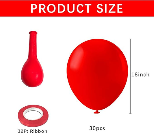 30 Pcs Red Balloons 18 Inch Large Latex Balloon Big Round Ballons globos rojos Red Party Decoration for Birthday Wedding Christmas Anniversary Valentine's Day 4th of July Halloween Bridal Shower