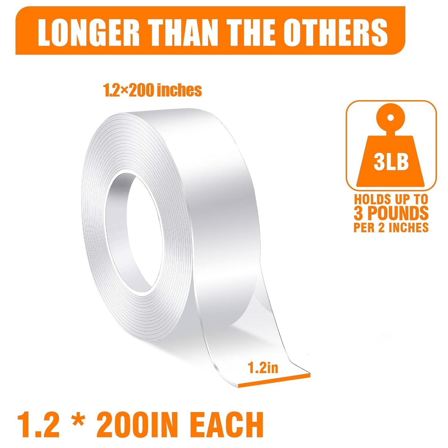 Double Sided Tape Heavy Duty, 1.2 Inchx 200 Inch ，Extra Large Nano Double Sided Adhesive Tapefor Walls, Carpets, and Posters - Removable Reusable, Washable,(16.65FT)…