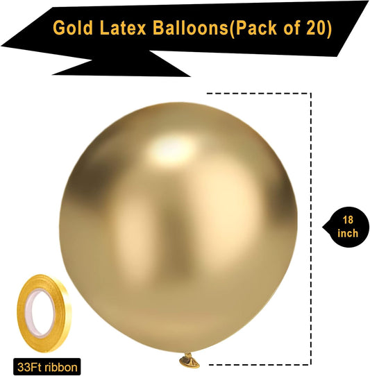 Gold Metallic Chorme Balloons Latex Party Balloons - 20 Pack 18 Inch Big Gold Balloons Large Round Helium Balloons for Baby Shower Wedding Graduation Birthday Gold Themed Party Decorations