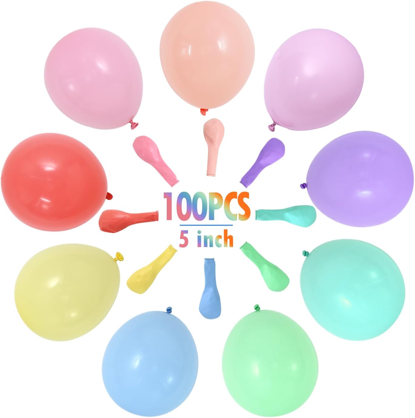 BEISHIDA 100 pcs 5 Inch Multicolored Balloons Pastel Mini Balloons Assorted Color Balloons Mixed Color Macaron Latex Balloons Rainbow for Birthday Wedding Engagement Anniversary Arch Party Decoration
