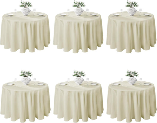 VidaFete Tablecloth 6 Pack 132inch Round Table Cloth Polyester, Stain Wrinkle Resistant Polyester Dining Table Cover for Kitchen Dinning Party Wedding Round Tabletop Buffet Decoration(Ivory)