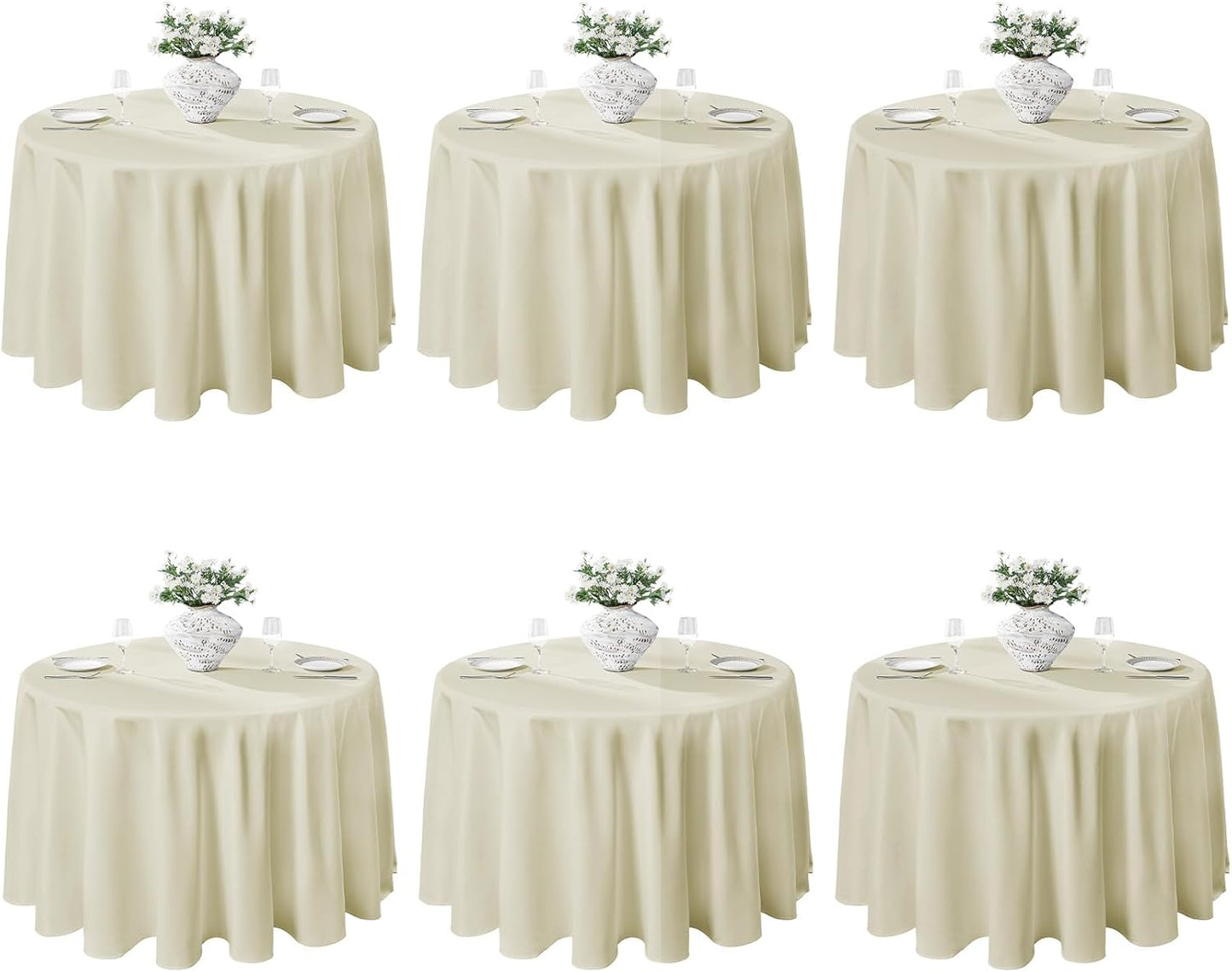 VidaFete Tablecloth 6 Pack 120inch Round Table Cloth Polyester, Stain Wrinkle Resistant Polyester Dining Table Cover for Kitchen Dinning Party Wedding Round Tabletop Buffet Decoration(Ivory)