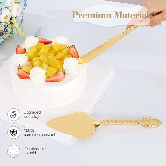 TUKDAK Cake Cutting Set for Wedding, Personalized Gold Cake Knife and Server Set, Custom Cake Serving Set, Engraved Pastry Pie Server Cake Pizza Cutter, Birthday Bridal Gift (F-Vintage)