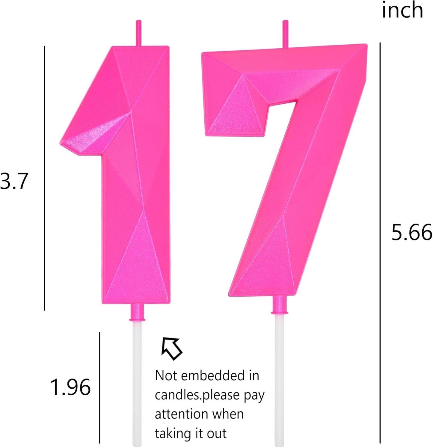 DERVENTA Large Birthday Candle Number 3D Pink 3.7 inch Party Celebration Anniversary Decoration Cake Topper 1 Piece (Number 17 Pink)