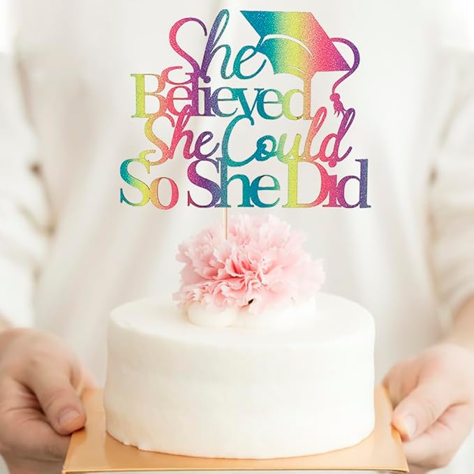 She Believed She Could So She Did Cake Topper,2026 Graduation Cake Topper,Cake Decorations for Girls,2026 High School/College/University Graduation (Chroma)