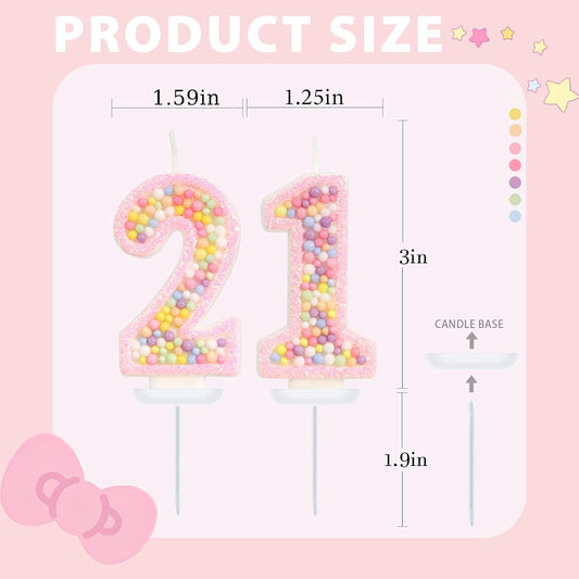 Birthday Candles - Number 21 Candle, Colorful Macaron Candles, 21 Birthday Decorations for Girls, Cake Decorations, Sweet Theme Party Supplies (Pink)