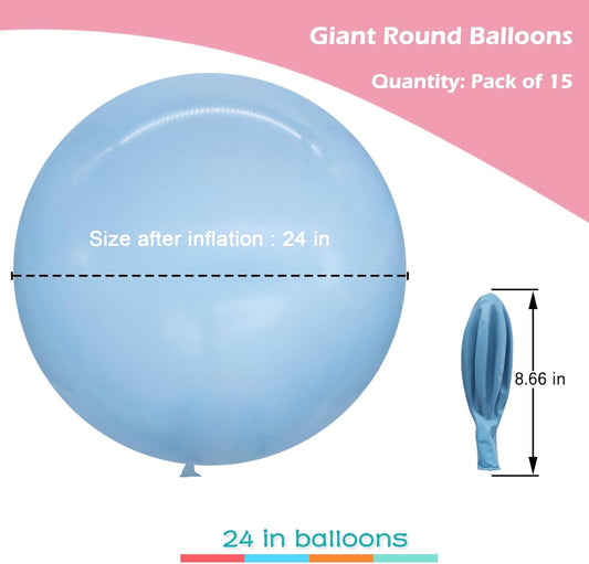 IN-JOOYAA 15Pcs 24 Inch Balloons Macaron Blue Giant Round Balloons Large Balloon For Wedding Baby Shower Birthday Party Decorations