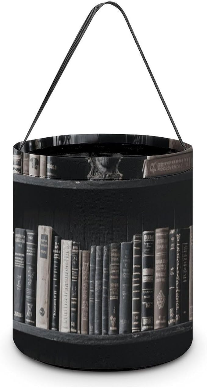 Halloween Candy Bucket - Goth Bookshelf Trick Or Treat Candy Bag, Gift Bag for Party Favor Supplies