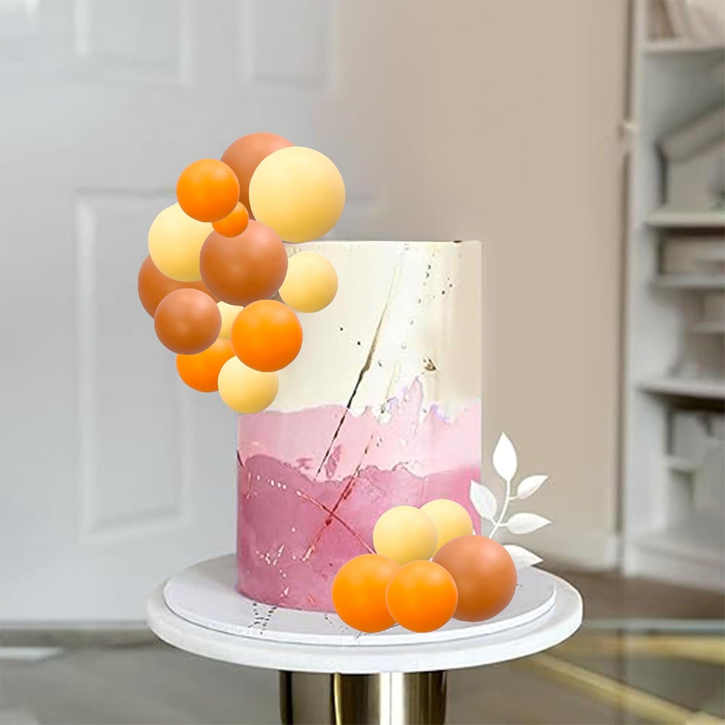 Ephlyn 30Pcs Ball Cake Topper Ball Cake Picks Colorful Pearl Ball Shaped Cupcake Insert Cake Topper for Bear Theme Birthday Party Favors Wedding Decoration Orange Yellow