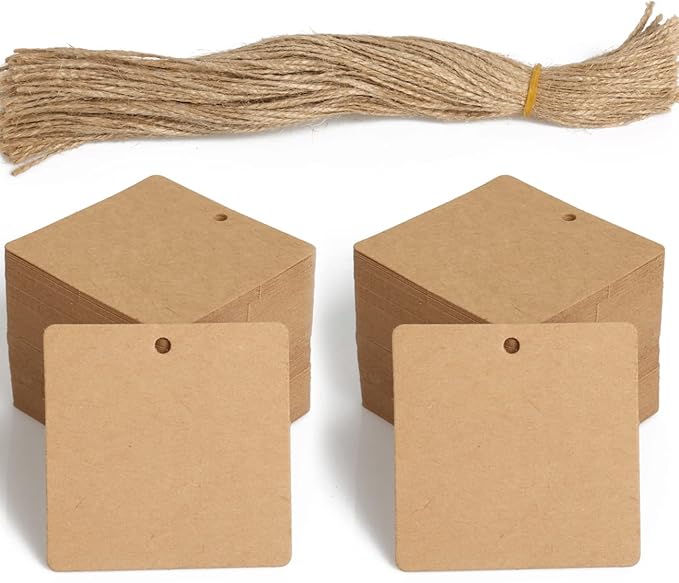 Kraft Paper Gift Tags,200PCS Blank Hang Tags with 200PCS Free Natural Jute Twines for DIY Project, Gift Wrapping(Brown)