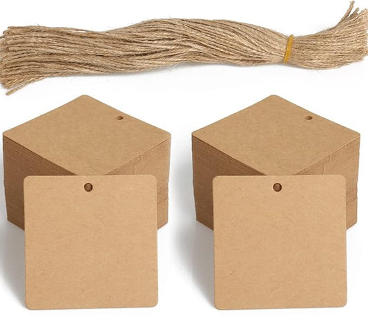 Kraft Paper Gift Tags,200PCS Blank Hang Tags with 200PCS Free Natural Jute Twines for DIY Project, Gift Wrapping(Brown)