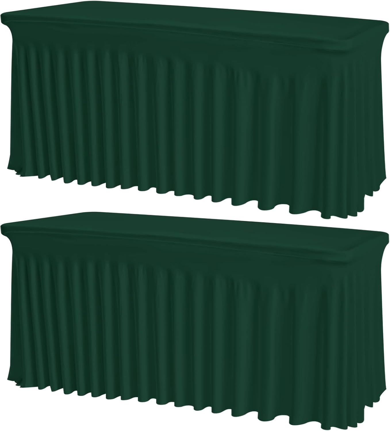 2 Pack Dark Green Spandex Tablecloths for 6FT Tables – Stretch Fitted Wrinkle-Free & Washable Table Covers – Reusable Rectangle Tablecloths for Wedding, Parties, Banquet, Buffet, and Events