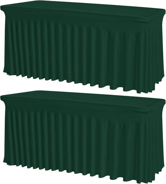 2 Pack Dark Green Spandex Tablecloths for 6FT Tables – Stretch Fitted Wrinkle-Free & Washable Table Covers – Reusable Rectangle Tablecloths for Wedding, Parties, Banquet, Buffet, and Events