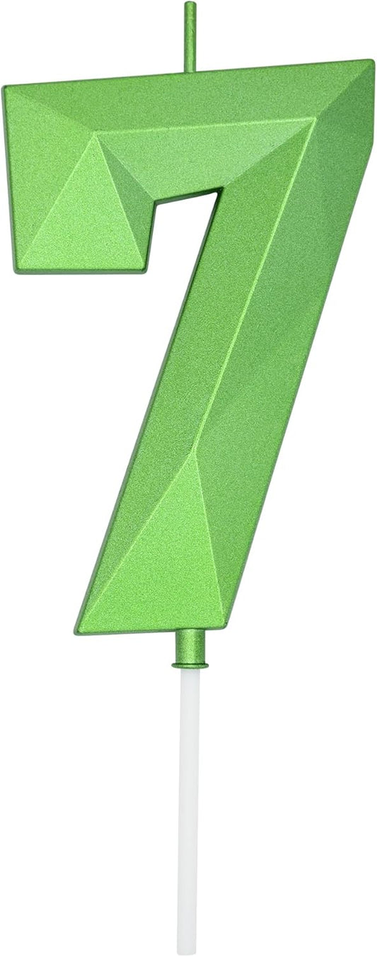 DERVENTA Large Birthday Candle Number 3D Green 3.7 inch Party Celebration Anniversary Decoration Cake Topper 1 Piece (Number 7 Green)