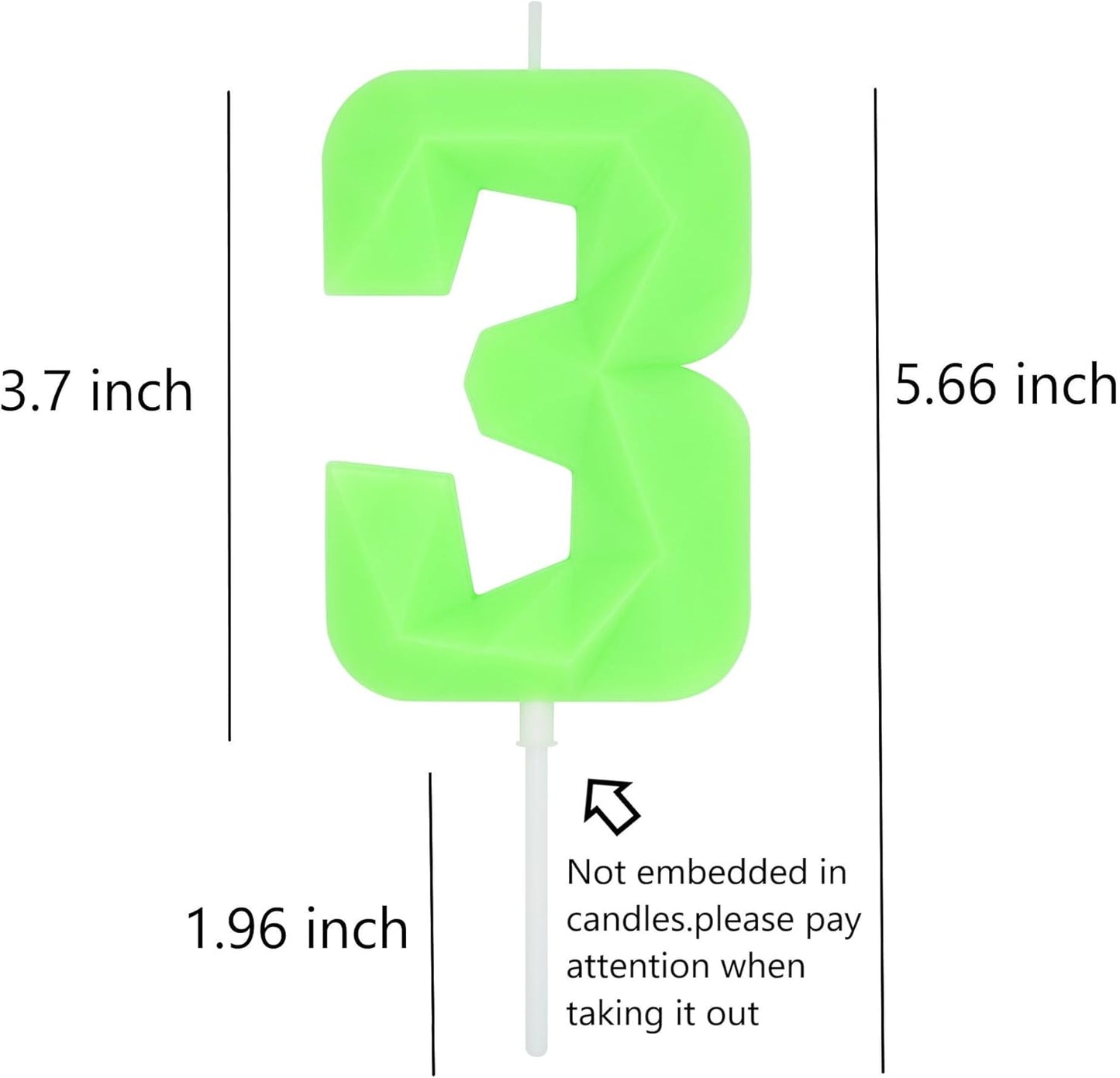 DERVENTA Large Birthday Candle Number 3D Luminous Green 3.7 inch Party Celebration Anniversary Decoration Cake Topper 1 Piece (Luminous Green Number 3)