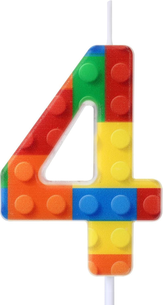 Building Block Number 0-9 Birthday Cake Candle Numeral Birthday Sparkler Candles for Building Block Cake Topper for Party Decorations Supplies(Number 4)
