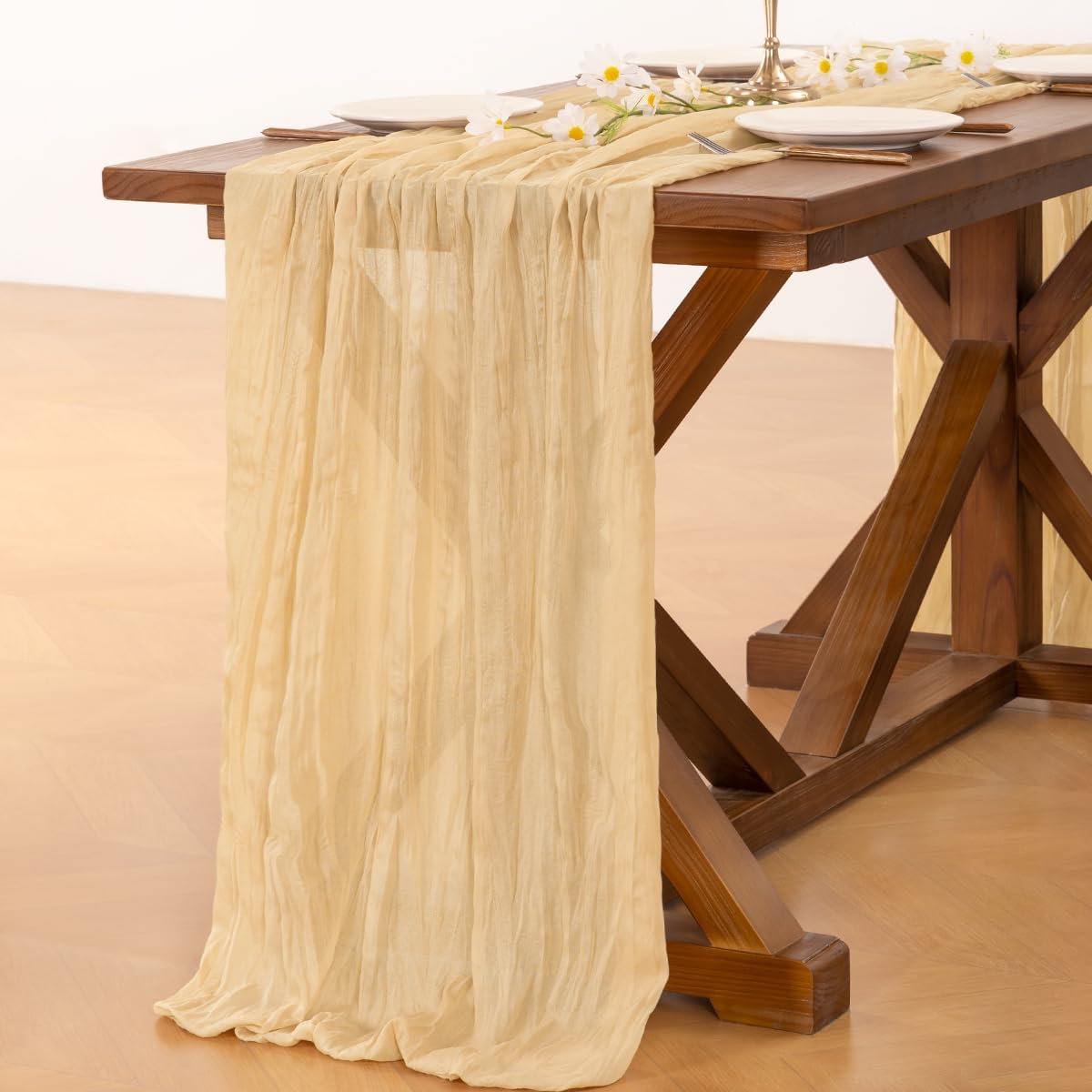 Socomi Gold Champagne Cheesecloth Table Runner Fall Thanksgiving Boho Rustic Gauze 120 inch 10FT Cheese Cloth Runner for Wedding Party Baby Shower Birthday Home Decor Holiday Decorations