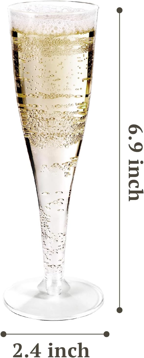 30 Pack Clear Plastic Champagne Flutes 5oz – Shatterproof Disposable Wine Cups for Wedding, Party, Birthday, Toasting, Bridal Shower, Mimosa – Elegant & Easy Cleanup