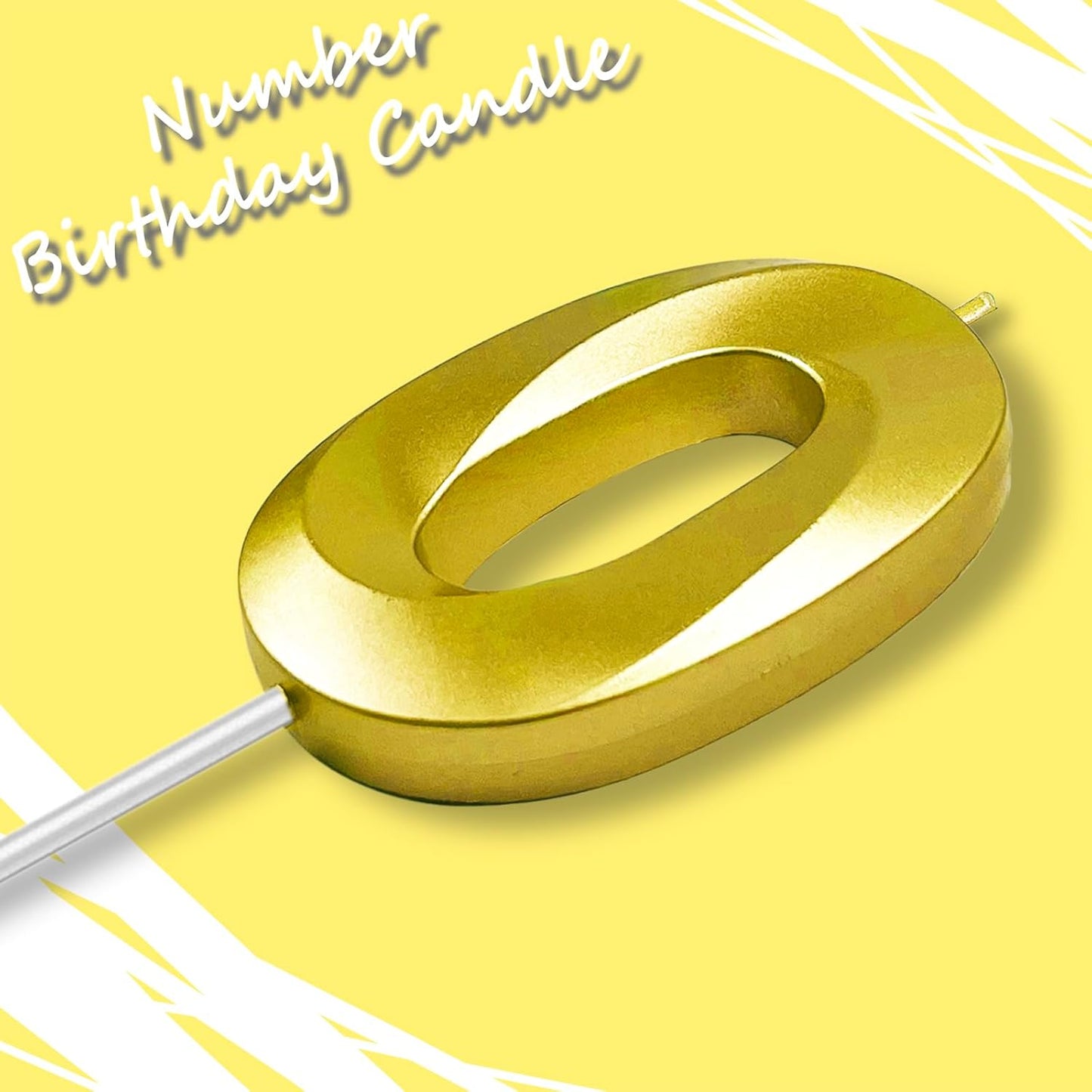 Gold Number 0 Candles, 3D Diamond 2.76 Inch Cake Topper Birthday Candles for Wedding Anniversary Cake Decorations, Happy Birthday Party Decorations