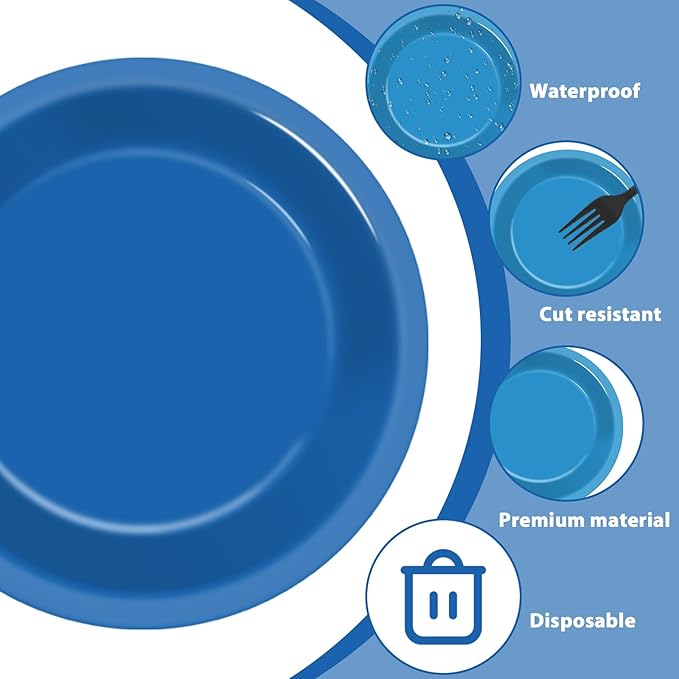 100Pcs Gradient Blue Paper Plates 9 Inch - Disposable Round Dessert Plates for Ocean Party, Winter Table Decor - Birthday, Wedding, Baby Shower Tableware