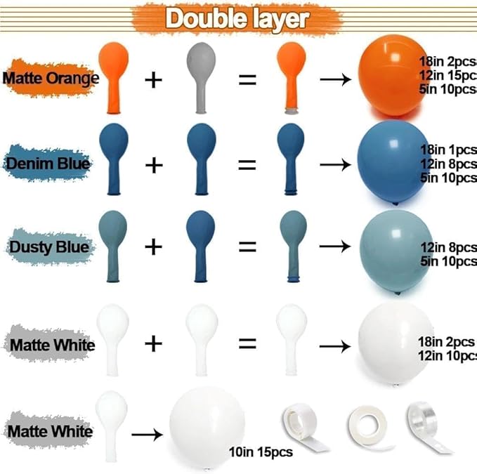 Dusty Blue Orange Balloon Arch, Double Stuffed Burnt Orange Blue White Balloon Garland Kit Dark Teal Latex Balloons for Birthday Baby Shower Bridal Shower Wedding Boho Gender Reveal Party Decor