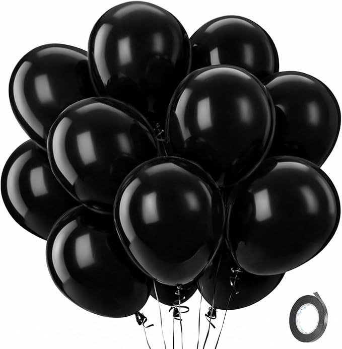 Patimate Black Balloons - 100pcs 12 Inch Latex Matte Black Balloons for Birthday Party Baby Shower Wedding Graduation Anniversary Retirement Casino Race Car Party Decorations