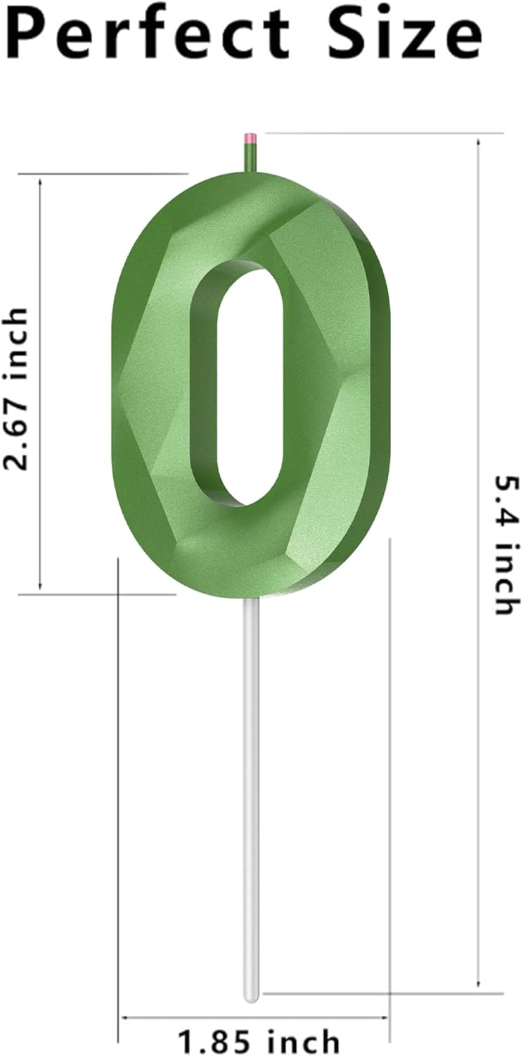 Number Birthday Candles(0 Candle Green) 3D Diamond Shape Number Happy Birthday Cake Candles for Birthday Party Wedding Decoration Reunions Theme Party