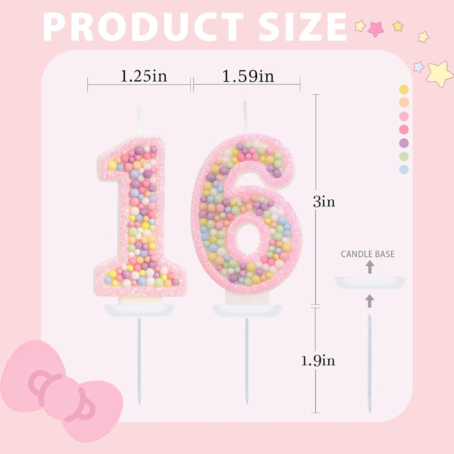Pink Birthday Candles - Number 16 Candle, Colorful Macaron Candles, Sweet 16 Cake Topper 16 Birthday Decorations for Girls, Sweet Theme Party Supplies (Pink)