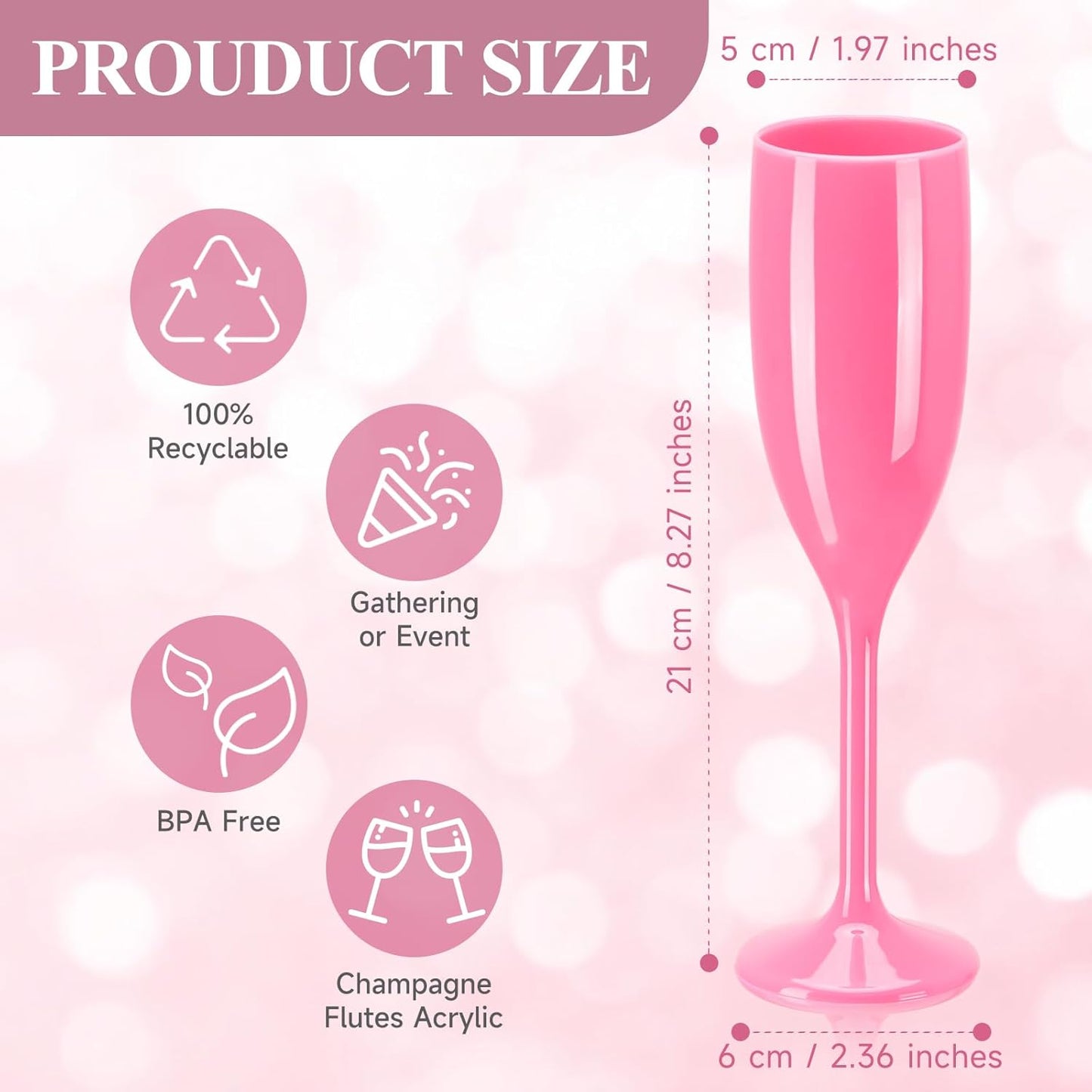 XUWAIDSGN Champagne Flute Acrylic Champagne Glasses Wedding Toasting Champagne Flute Goblet Plastic Reusable Unbreakable Champagne Cups for Bachelorette Wedding Bridal Shower Party (Pink, 24)