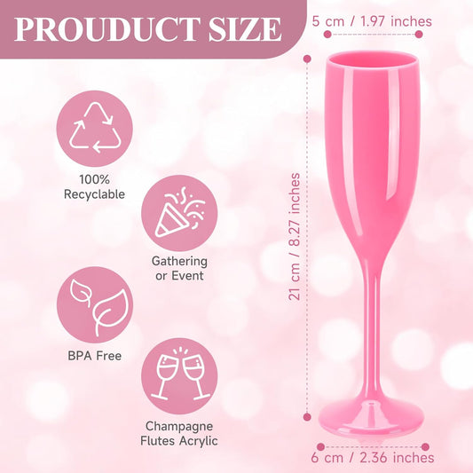 XUWAIDSGN Champagne Flute Acrylic Champagne Glasses Wedding Toasting Champagne Flute Goblet Plastic Reusable Unbreakable Champagne Cups for Bachelorette Wedding Bridal Shower Party (Pink, 10)