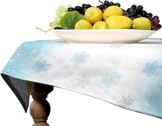 YCness Christmas Snowflakes Tablecloth, Blue Silver Shimmering Snowflake Winter Seasonal Decoration Table Cover for Winter Christmas Birthday Holiday Party Dinner, 60x90 Inch