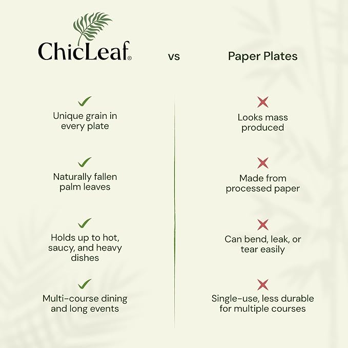 Chic Leaf Palm Leaf Disposable Bamboo Plates – Square, Biodegradable & Compostable Party Plates for Weddings, Parties & Events, Romantic Table for Valentine's Day Dinner (10", 20 Pack)