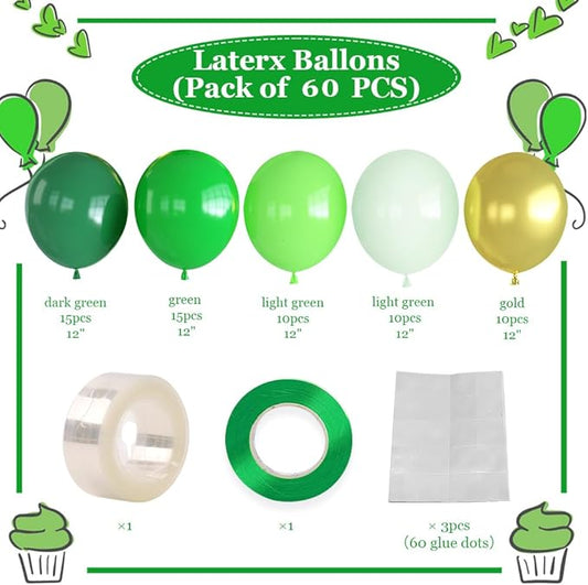 Green and Gold Balloons, 60Pcs 12Inch Different Shades Green Balloon and Metallic Gold Latex Balloon for Jungle Safari Birthday Baby Shower Party Decorations