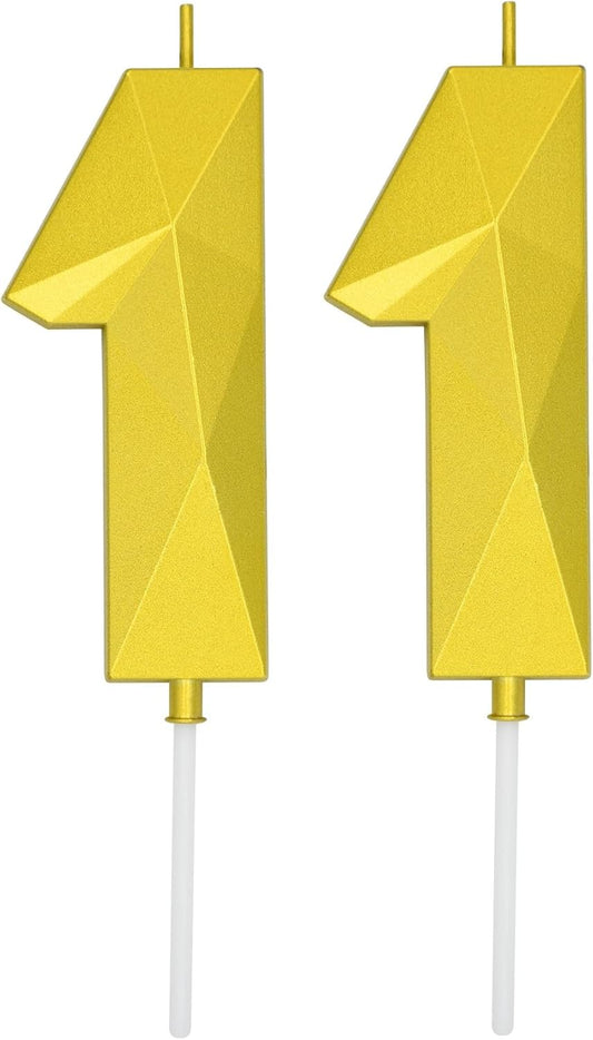 DERVENTA Large Birthday Candle Number 3D Gold 3.7 inch Party Celebration Anniversary Decoration Cake Topper 1 Piece (Number 11 Gold)