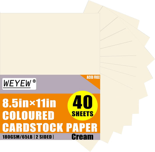 Cream Cardstock 8.5 x 11 Thick Paper, 40 Sheets 65 LB/180 GSM, Cardstock Printer Paper for Invitations, Menus, Wedding, DIY Cards, Kids School Supplies