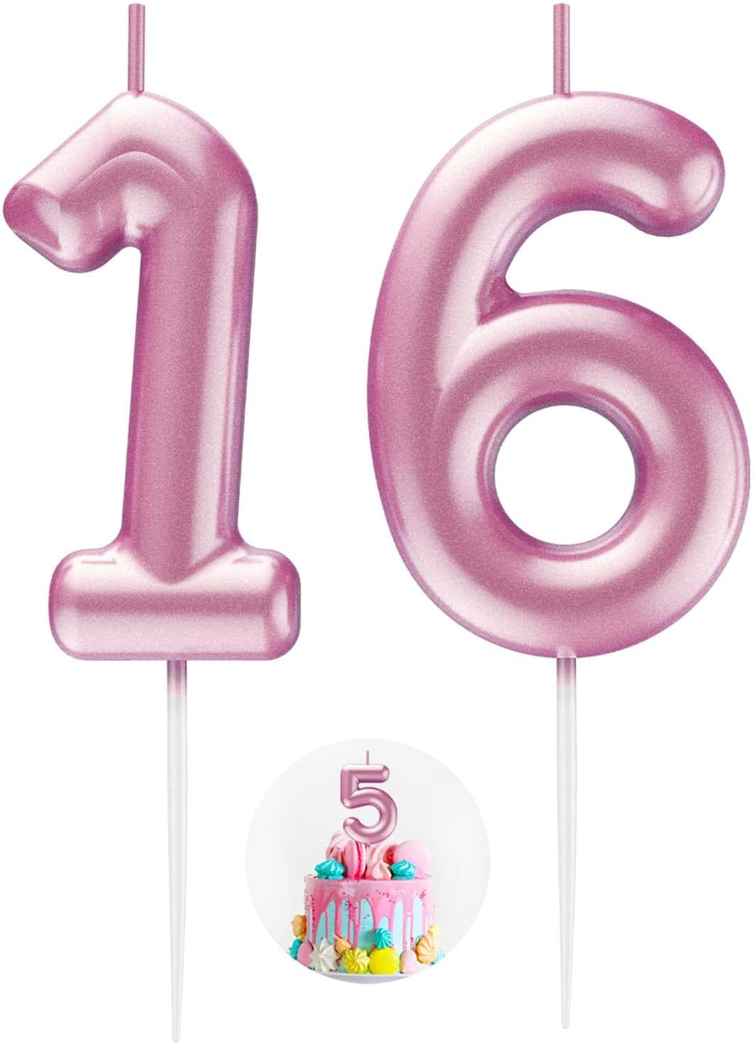 Pink Number 16 Candle Happy Birthday 3D Number Candles for Birthday Cake Party Decoration Wedding Anniversary Celebration Supplies