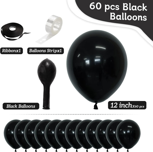 Black Balloons, 60 PCS Black Balloons 12 inch Latex Balloon for Birthday Party Decoration, Wedding, Baby Shower, Anniversary, Holiday Decoration and Balloon Garland