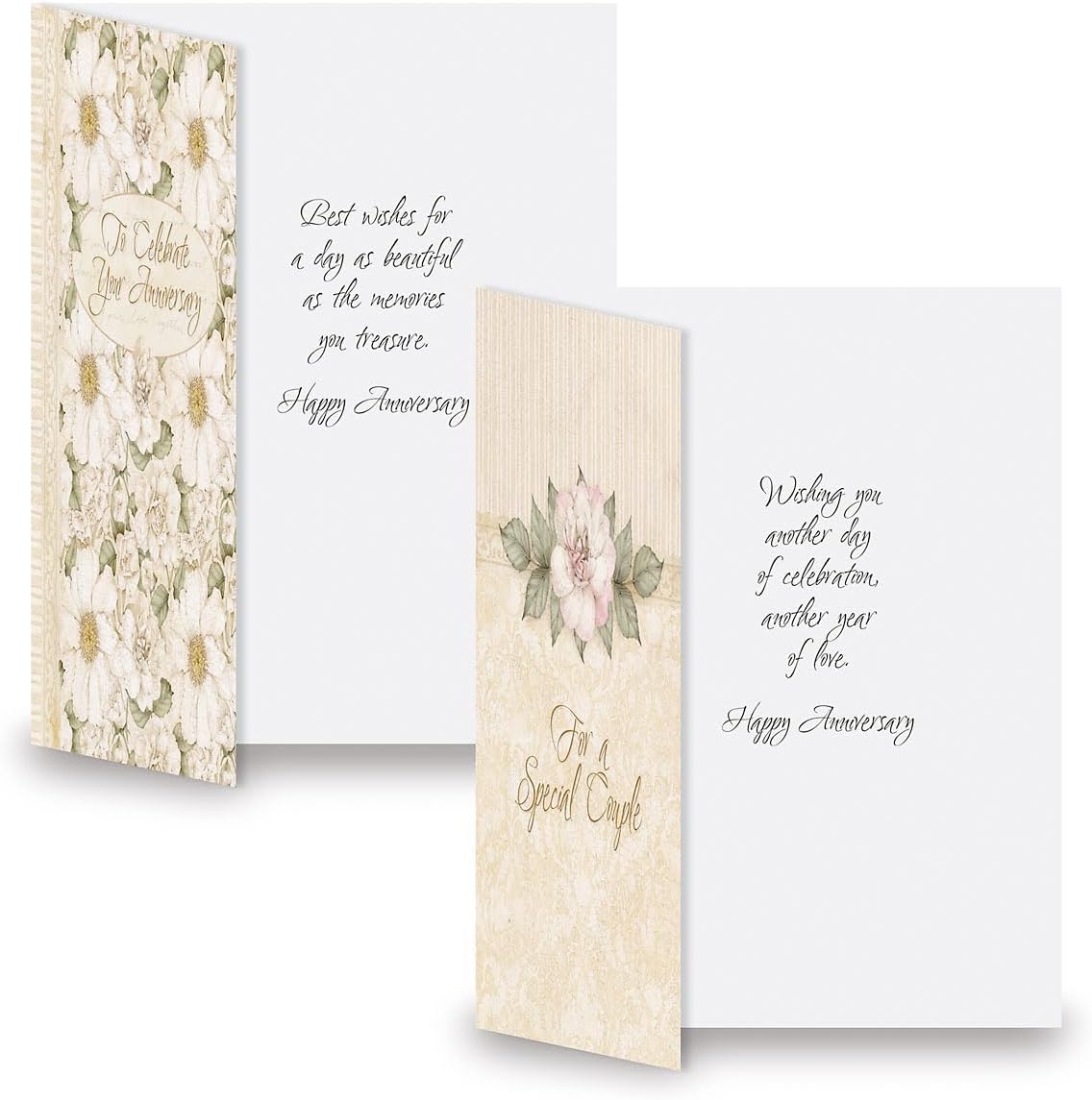 Bouquet Anniversary Wishes Greeting Cards - Set of 8 (4 designs), Large 5" x 7" Wedding Cards with Sentiments Inside, White Envelopes